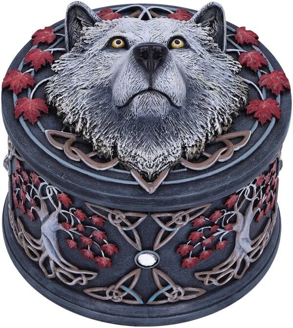 Magicun N.Giftware~White Lisa Parker Guardian of The Fall Autumn Wolf Trinket Box, 11cm