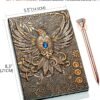 Witchcraft~3D Phoenix Vintage Leather Journal Writing Notebook with Pen Set,Antique Handmade Leather Daily Notepad Sketchbook,Travel Diary&Notebooks to Write in,Gift for Men Women