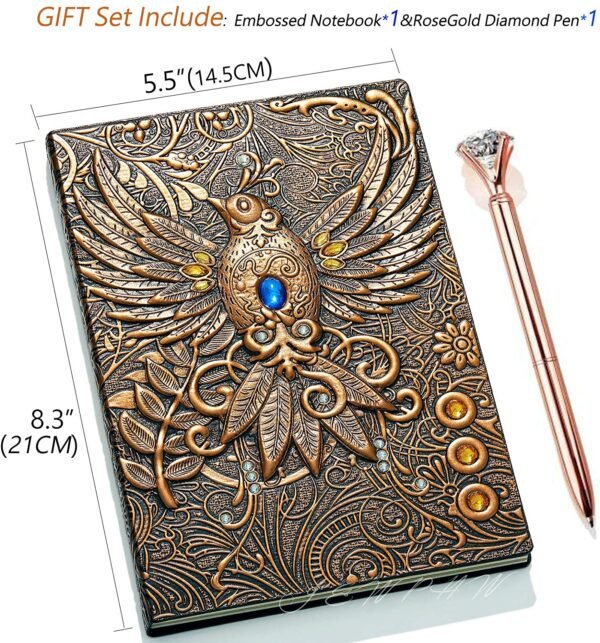 Witchcraft~3D Phoenix Vintage Leather Journal Writing Notebook with Pen Set,Antique Handmade Leather Daily Notepad Sketchbook,Travel Diary&Notebooks to Write in,Gift for Men Women