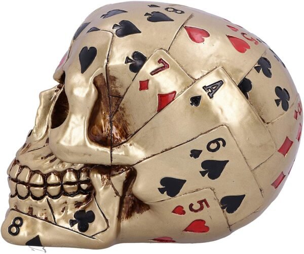 Dark Collection~Dead Mans Hand Golden Playing Card Skull Ornament, Gold, 15cm