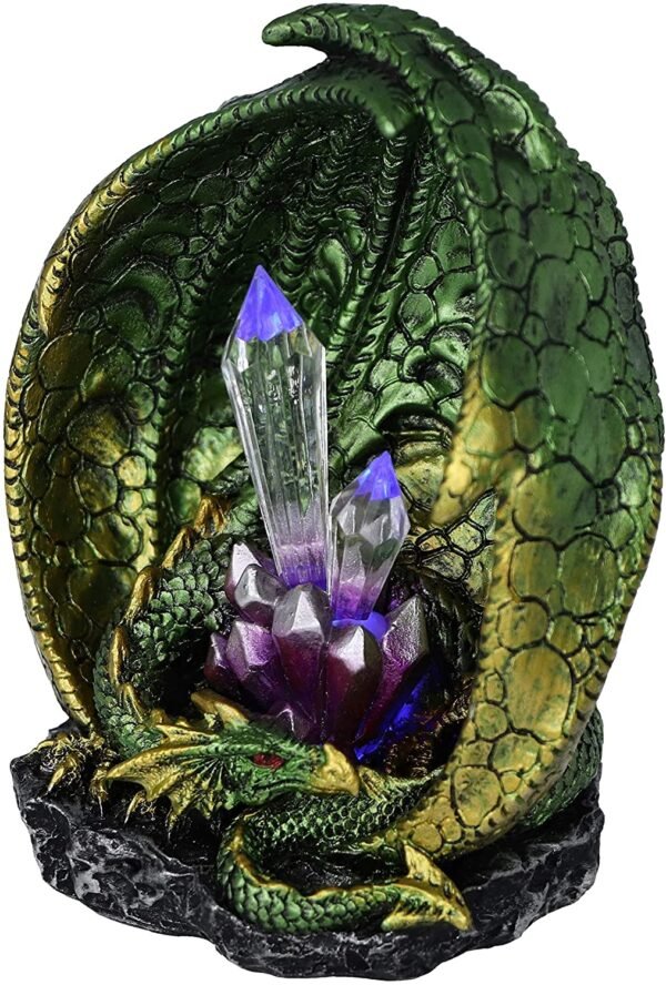 Magicun N.Giftware~Quartz Guard Green and Gold Dragon Crystal Light Up Figurine, 11.5cm