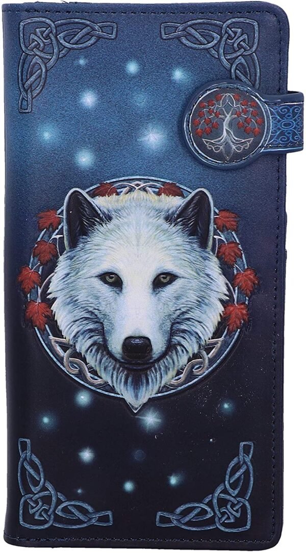 Magicun N.Giftware~Lisa Parker Guardian of The Fall White Autumn Wolf Embossed Purse, 18.5cm, Blue