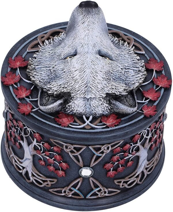 Magicun N.Giftware~White Lisa Parker Guardian of The Fall Autumn Wolf Trinket Box, 11cm