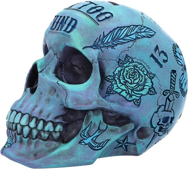 Dark Collection~Aqua Blue Traditional, Tribal Tattoo Fund Skull, Polyresin, One Size