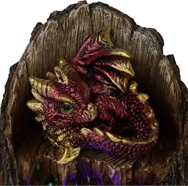 Magicun N.Giftware~Arboreal Hatchling Red Dragon in Tree Trunk Light Up Figurine, 10.8cm, Green