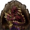 Fantasy Collection~ Arboreal Hatchling Red Dragon in Tree Trunk Light Up Figurine, Green, 10.8cm