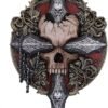 Artist Collections~ Spiral Darkness Cross Baroque Skull and Chains Wall Plaque, Red, 32cm