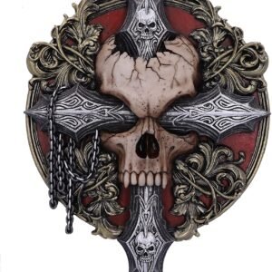 Artist Collections~ Spiral Darkness Cross Baroque Skull and Chains Wall Plaque, Red, 32cm