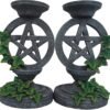 Magicun N.Giftware~Aged Pentagram Candlesticks Candle Holder 17cm Grey