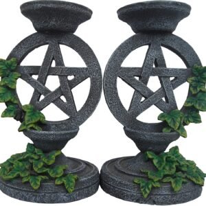 Magicun N.Giftware~Aged Pentagram Candlesticks Candle Holder 17cm Grey