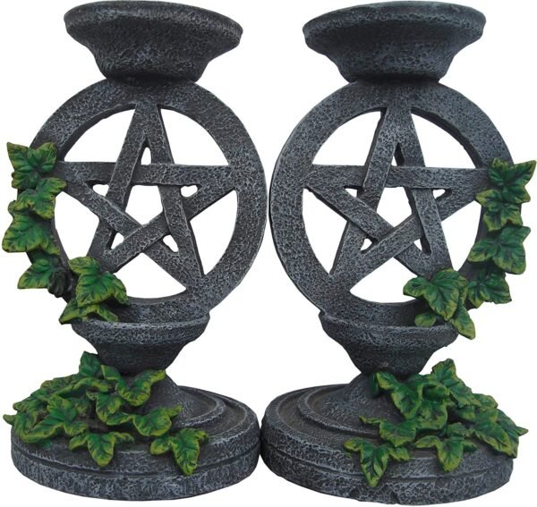 Magicun N.Giftware~Aged Pentagram Candlesticks Candle Holder 17cm Grey