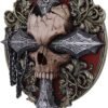 Artist Collections~ Spiral Darkness Cross Baroque Skull and Chains Wall Plaque, Red, 32cm