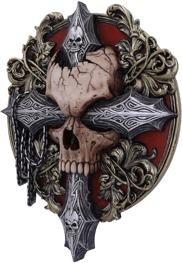 Artist Collections~ Spiral Darkness Cross Baroque Skull and Chains Wall Plaque, Red, 32cm