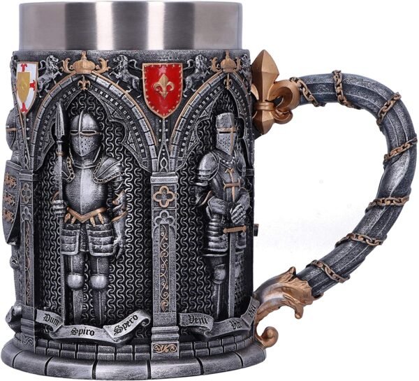 Mythology Collection~ B5167R0 Vow English Armoured Knight Latin Oath Tankard, Silver, 15.3cm
