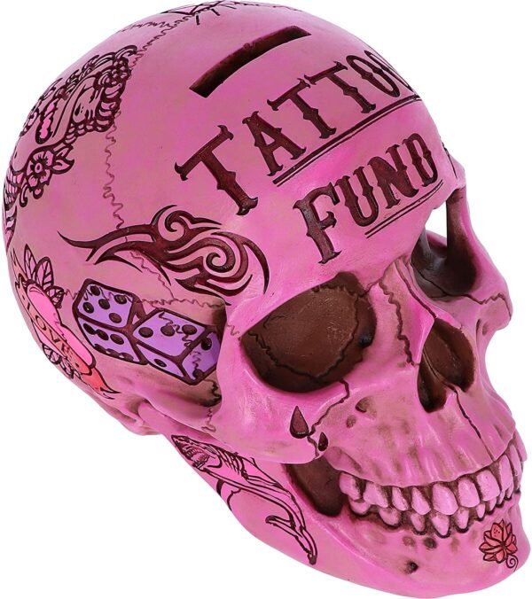 Dark Collection~Pink Traditional Tribal Tattoo Fund Skull Money Box, 15cm