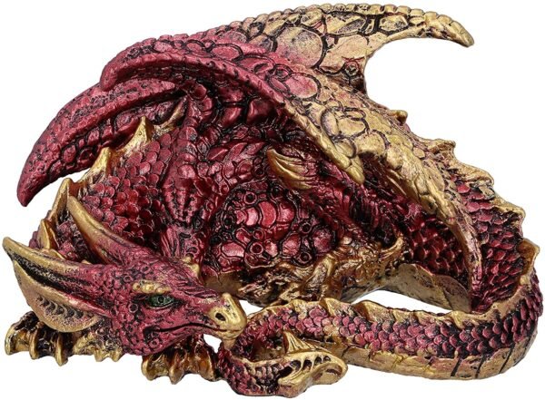 Fantasy Collection~ Aaden Red and Golden Resting Dragon Figurine, 10.2cm