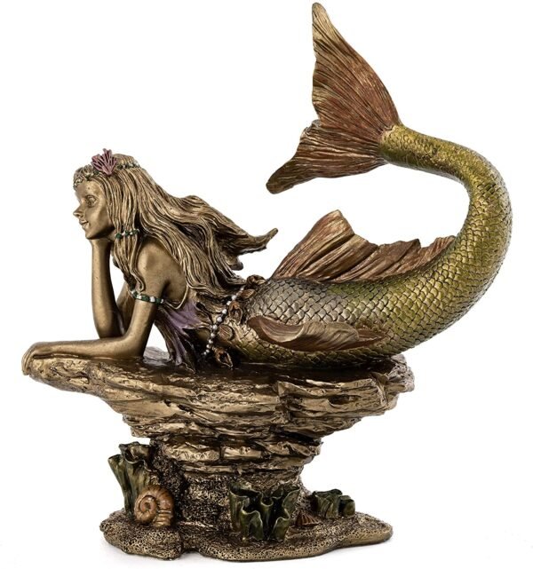 Magic  Collection~Top Collection Daydreaming Mermaid Statue- Hand-Painted Decorative Thinking Mermaid Sculpture with Antique Bronze Finish Look- 6.75-Inch Collectible Fantasy Figurine