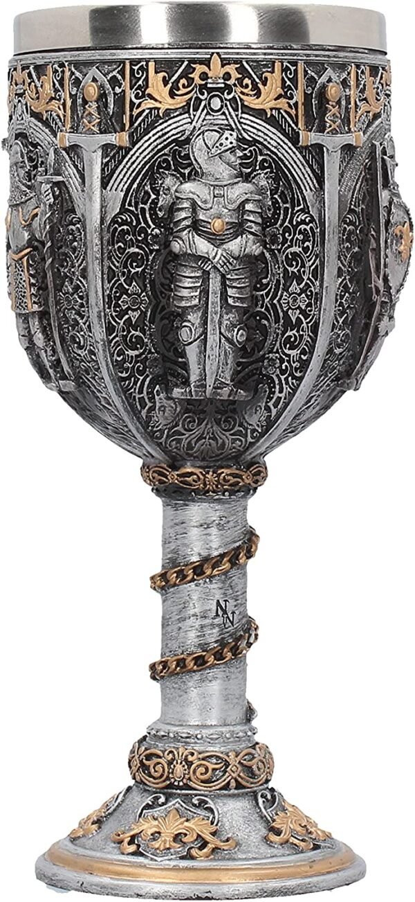 Magicun N.Giftware~Silver, Medieval Knight Goblet 17.5cm, Resin w/Stainless Steel Insert