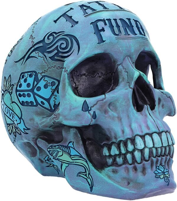 Dark Collection~Aqua Blue Traditional, Tribal Tattoo Fund Skull, Polyresin, One Size