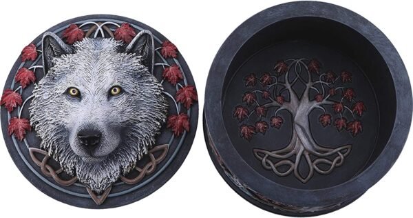 Magicun N.Giftware~White Lisa Parker Guardian of The Fall Autumn Wolf Trinket Box, 11cm