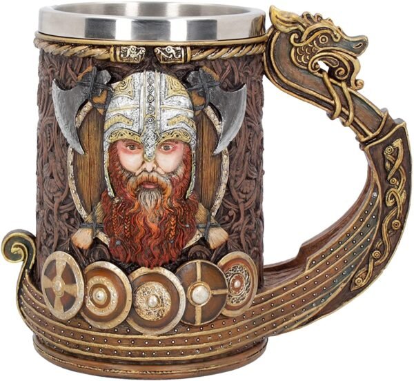 Mythology Collection~ Drakkar Viking Dragon Boat Tankard 15cm, Resin w. Stainless Steel, Painted, One Size