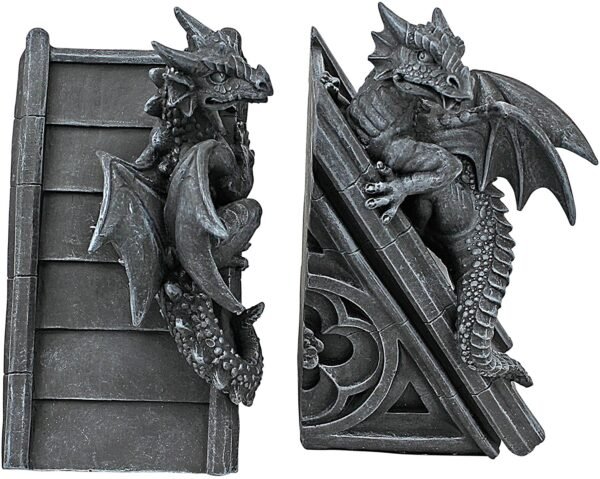 Magic  Collection~Design Toscano CL55773 Castle Dragon Gothic Decorative Bookend Statues, 8 Inch, Set of Two, Grey, 2 Count