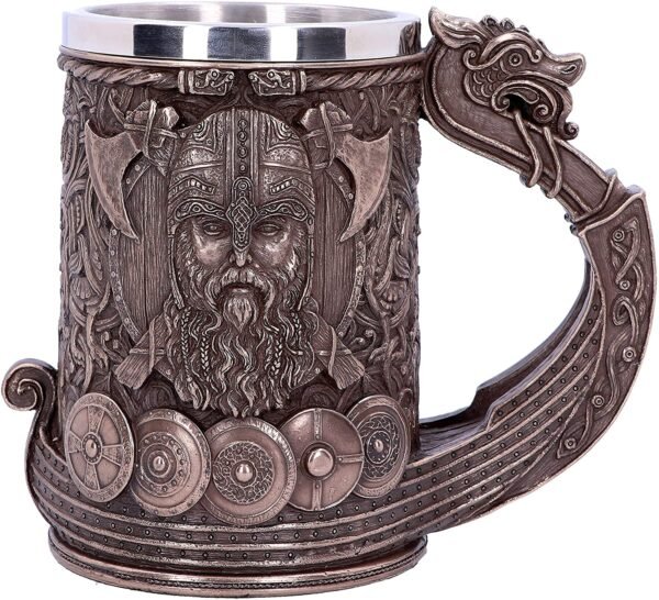 Mythology Collection~ Drakkar Viking Dragon Boat Tankard 15cm, Resin w. Stainless Steel, Painted, One Size