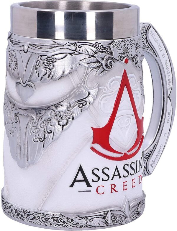 Gaming collectables~ B5296S0 Officially Licensed Assassins Creed White Game Tankard, Resin w. Stainless Steel
