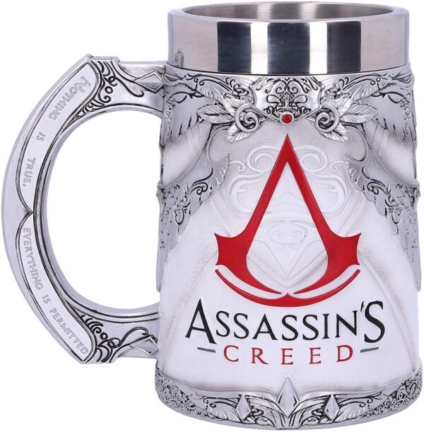 Gaming collectables~ B5296S0 Officially Licensed Assassins Creed White Game Tankard, Resin w. Stainless Steel