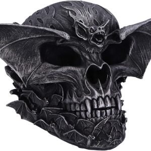 Artist Collections~ Spiral Dark Gothic Bat Skull Figurine Ornament, Black, 19cm