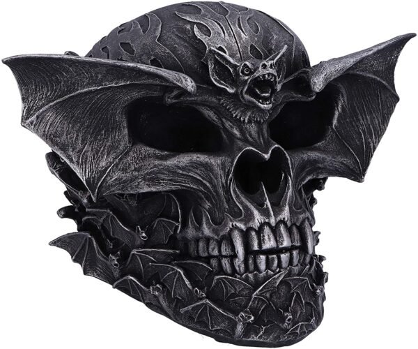 Artist Collections~ Spiral Dark Gothic Bat Skull Figurine Ornament, Black, 19cm