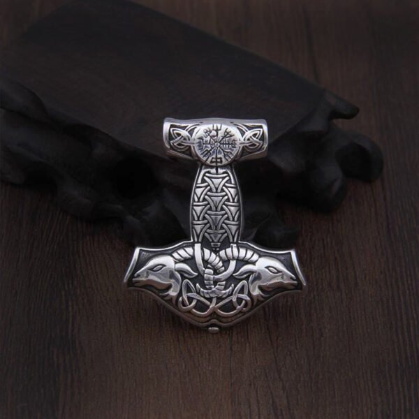 925 Sterling Silver Viking Goat Viking Thor Hammer Pendant Necklace With Real Leather And Keel Chain As Gift - Necklaces