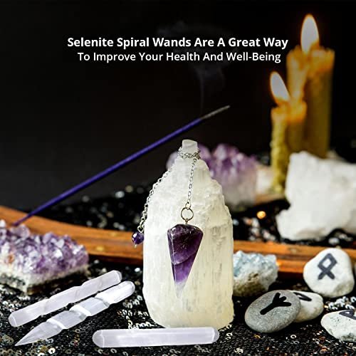Himalayan Glow 1063 WBM Selenite Healing Crystals, 2 Wands with Single Massage Stick – 3 Count
