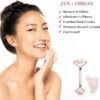 Rose Quartz Roller and Gua Sha Set, 100% Natural Rose Quartz Stone Face Roller, Anti-Wrinkle Anti-Aging Skin Care Tool, Facial Roller, Face Massager for Skin Firming and Stress Relief, Rose Gold
