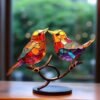 Manual Stained Acrylic Birds On Branch Desktop Ornaments Acrylic Material Double Sided Multicolor Style Birds Alloy Decorations