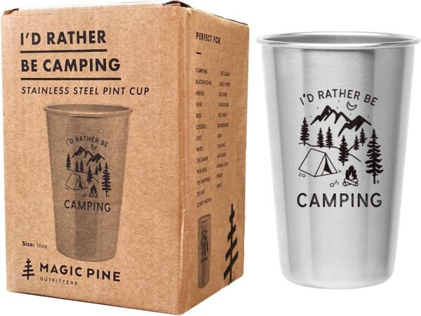 Rather Be Camping Stainless Steel Cup (16 Ounce) - Funny Gift Mug for Outdoorsmen - RV Gift, Happy Camper Gear Idea, Unique Travel Accessory for Coffee, Beer, Wine - Novelty Gift for Women