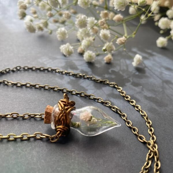BREATHE a babies breath bottled teardrop necklace dried floral inspiration