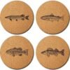 Fish Coasters (Set of 4) - Sustainable Absorbent Cork - Unique Gift for Guys - Car Coasters for Bass Fishermen, Freshwater, Saltwater, Coastal Decor, a Birthday Gift for Men - Fun Drink Mats