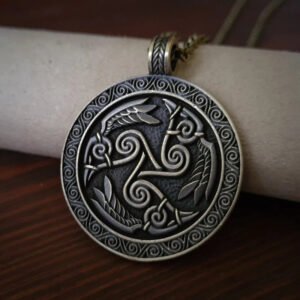 Norse Mythology Round Shape Silver Color Crow Pendant Bohemia Vintage Necklace