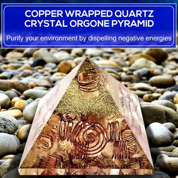 Crystal Orgone Pyramid – Orgonite Energy Generator with Copper-Wrapped Quartz and Shungite Crystals for Positive Energy