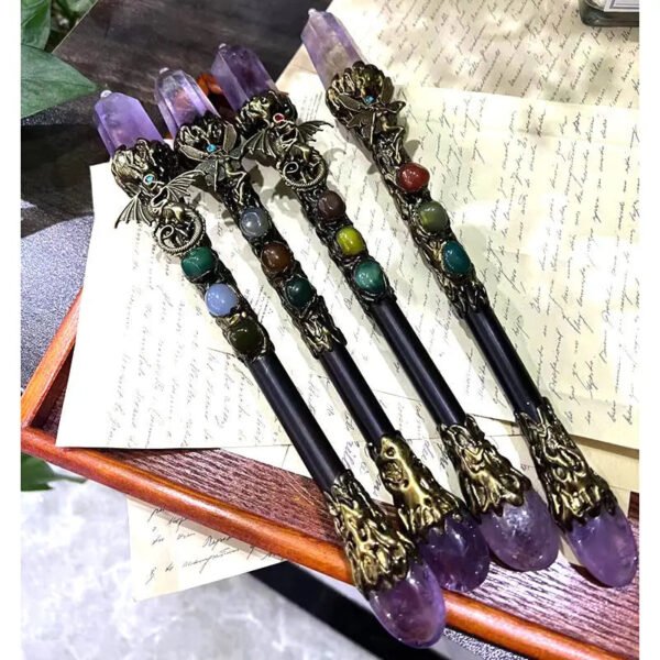 Hand Carved Natural Semi Precious Healing Stones 7 Chakra Crystal Witch Magic Wands Reiki Stick
