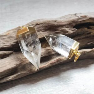 Crystal Quartz Thick Spike Pendant,Gold Color Plated Natural Crystal Stone Accessories For Necklace