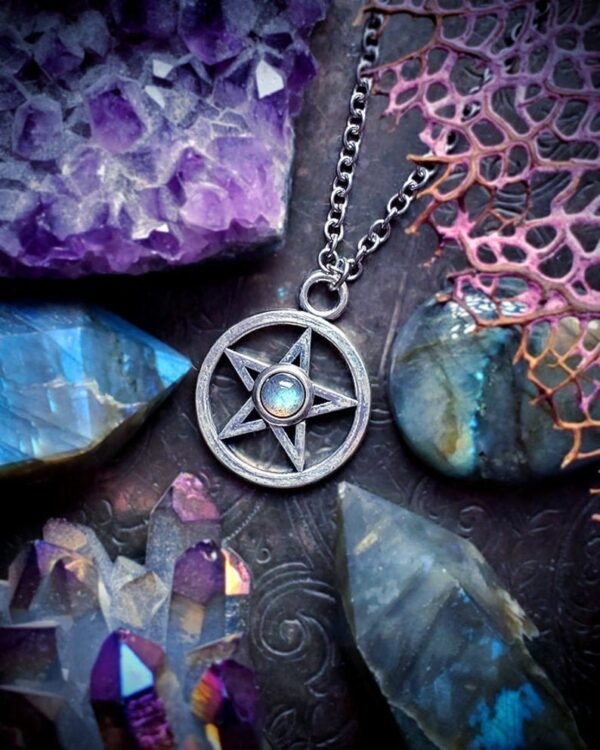 Labradorite Pentagram Necklace,wiccan Jewelry,pentacle Necklace,witchy Jewelry,witchcraft Amulet,occult Necklace,wicca,pagan