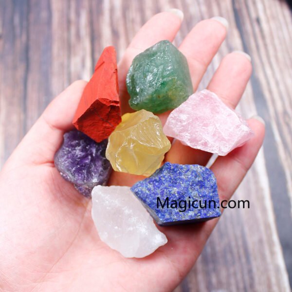 Magicun Stone~1 set Natural crystal stone seven chakras Black cloth bag large grain unpolished collection gift