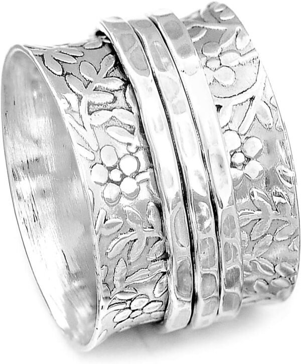 925 Sterling Silver Spinner Flowers Ring for Women Fidget Anxiety Relief Ring Band