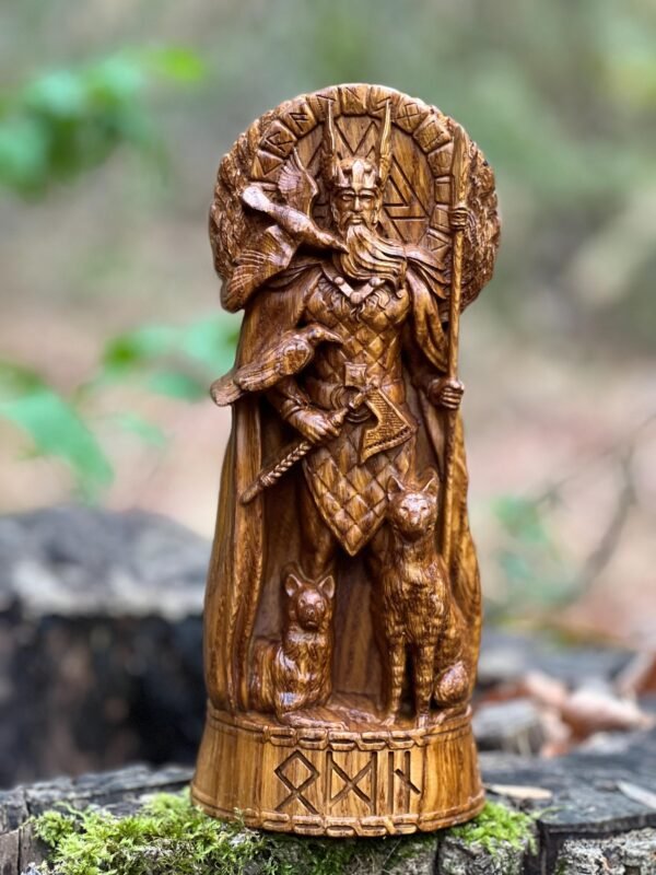 Odin Wood Statue – Hand-Carved Norse God Sculpture