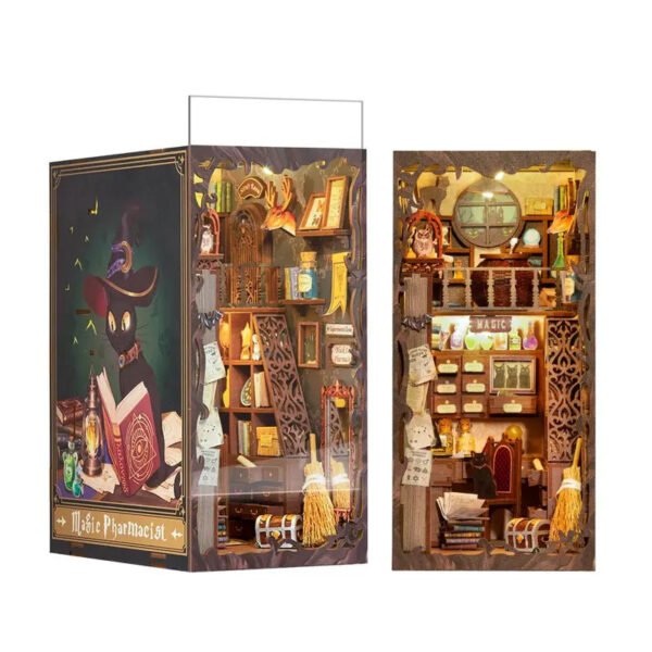 【HOT SALE/ the BEST GIFT/EXQUISITE Decorations/Magic Pharmacist】Cutebee DIY Book Nook Kit Miniature House Magic Pharmacist Gift Ideas Bookshelf Insert for Birthday Gift with Cover