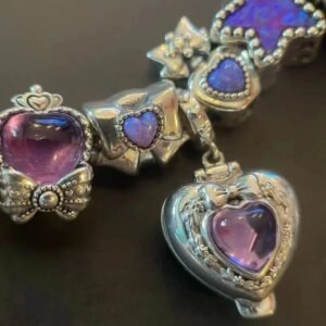 925 Sterling Silver Natural Cryrstal Heart With Mum And Baby Dolls Polly Pocket Charm Bead For Pandora Bracelet European Jewelry