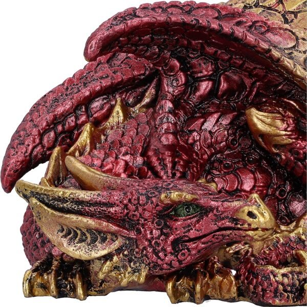 Fantasy Collection~ Aaden Red and Golden Resting Dragon Figurine, 10.2cm