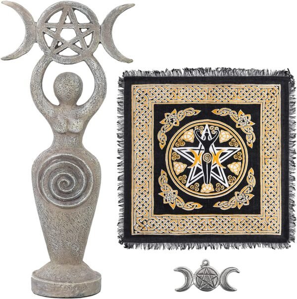 Witchcraft~Altar Cloth Goddess Statue Spiral Wiccan Triple Moon Pentagram Pentacle Pendant Altar Supplies Kit